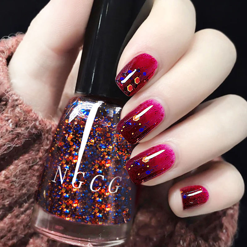 指甲油糖梅仙子免烤快干不可撕拉易涂持久百搭亮片微胶美甲油套装