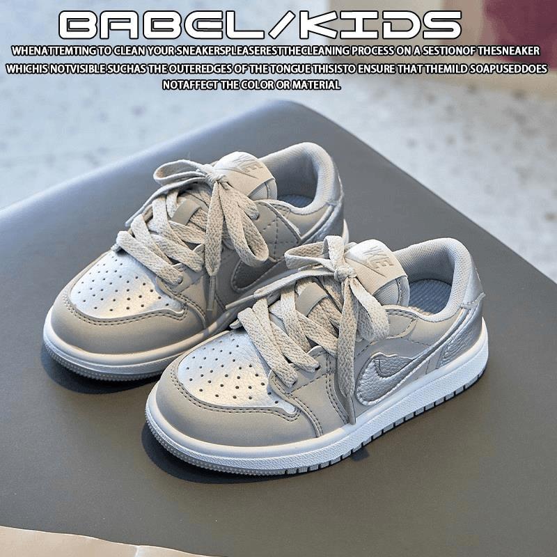 巴拉巴拉AJ男孩子板鞋休闲鞋男童春秋真皮运动鞋防滑学生女童鞋子