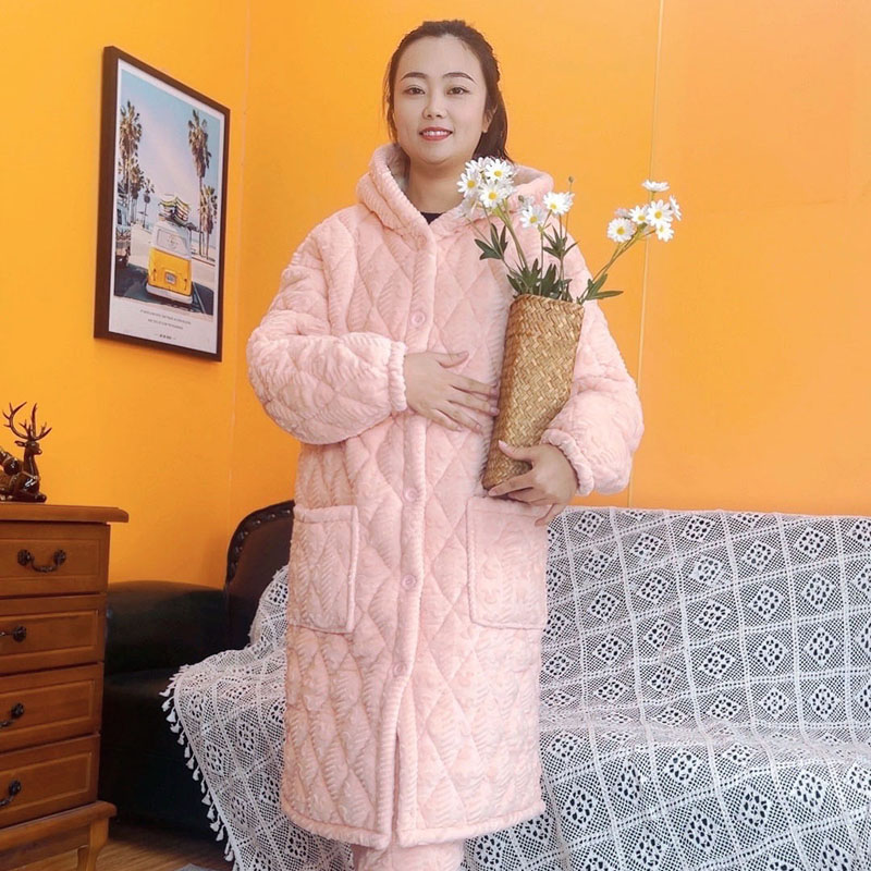 睡衣女秋冬季加厚睡袍2368新款可爱甜美长款家居服套装保暖
