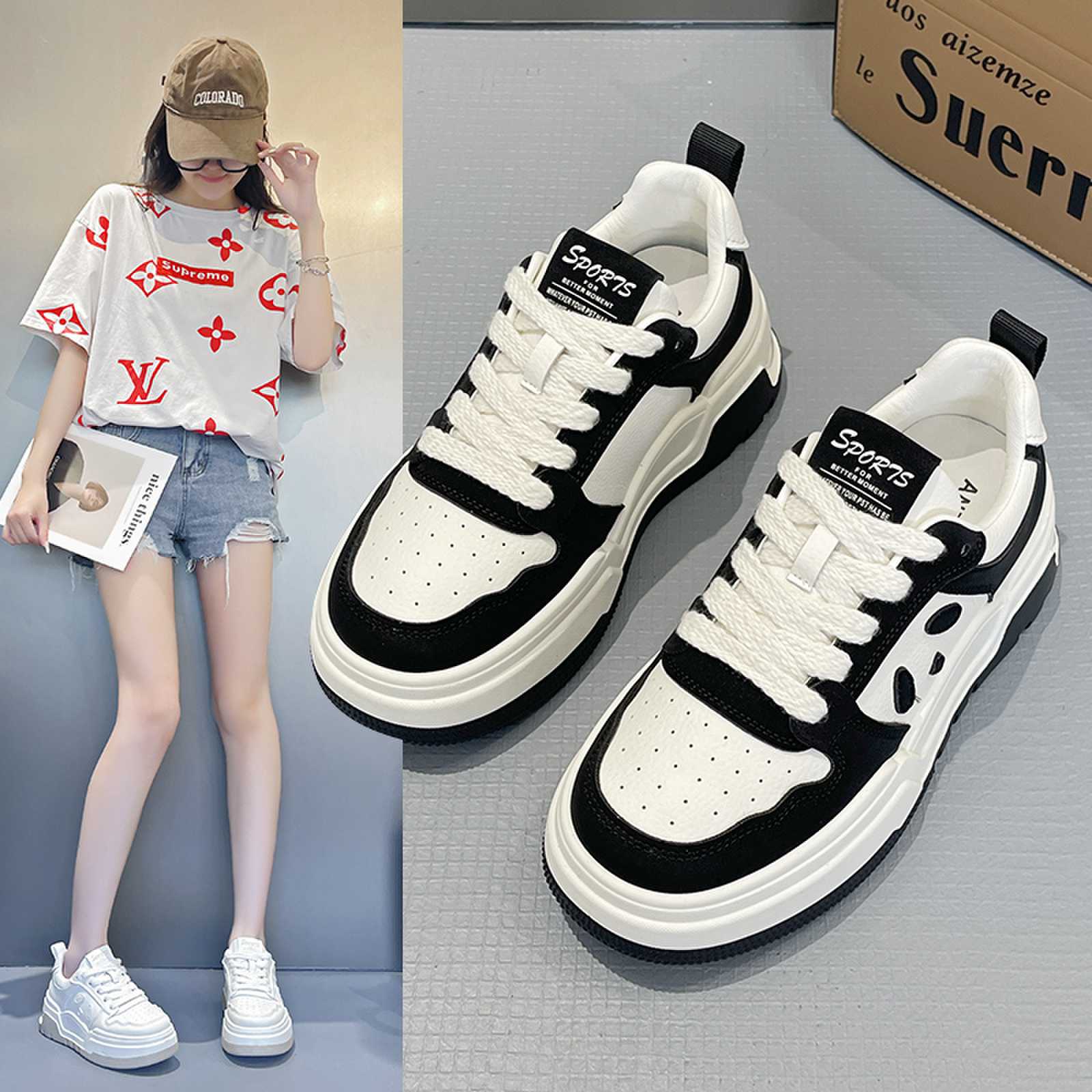 2024新款爆款运动板鞋休闲百搭学生厚底白鞋韩版时尚网红ins圆头
