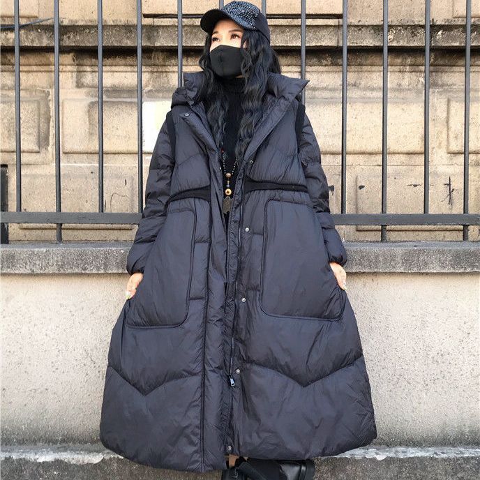 反季加长爆款羽绒服文艺风宽松加厚保暖收腰脱卸帽外套女