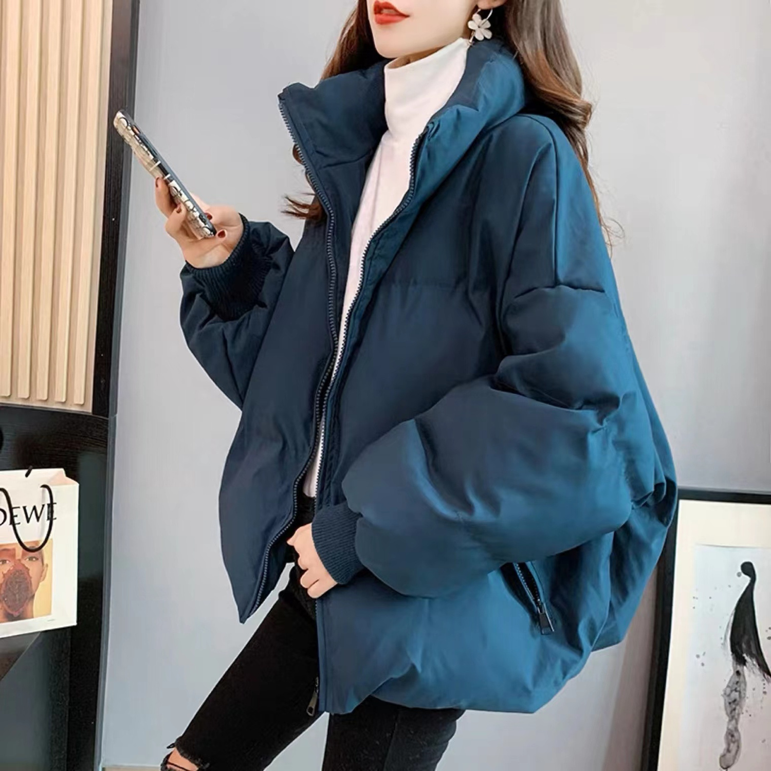 羽绒服短款小个子2023年冬季新款韩版立领女港风耐脏面包服外套潮