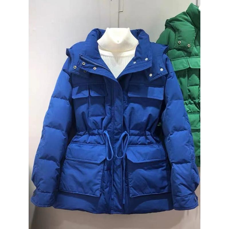 爆款羽绒服女中长款2023新款抽绳连帽宽松简约时尚休闲加厚潮外套