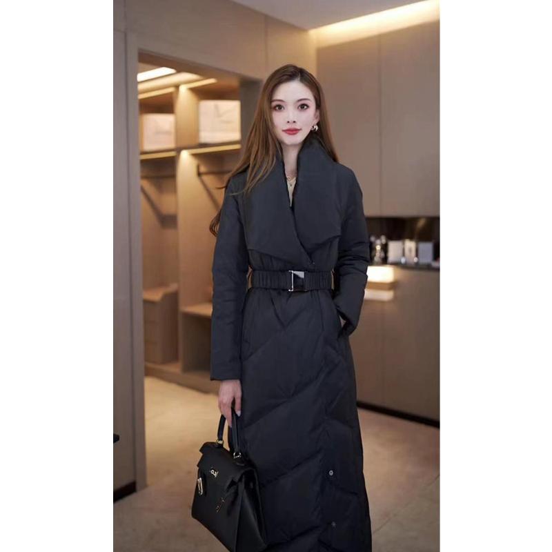 2023年冬季新款白鸭绒羽绒服女秋冬中长款过膝收腰显瘦加厚外套