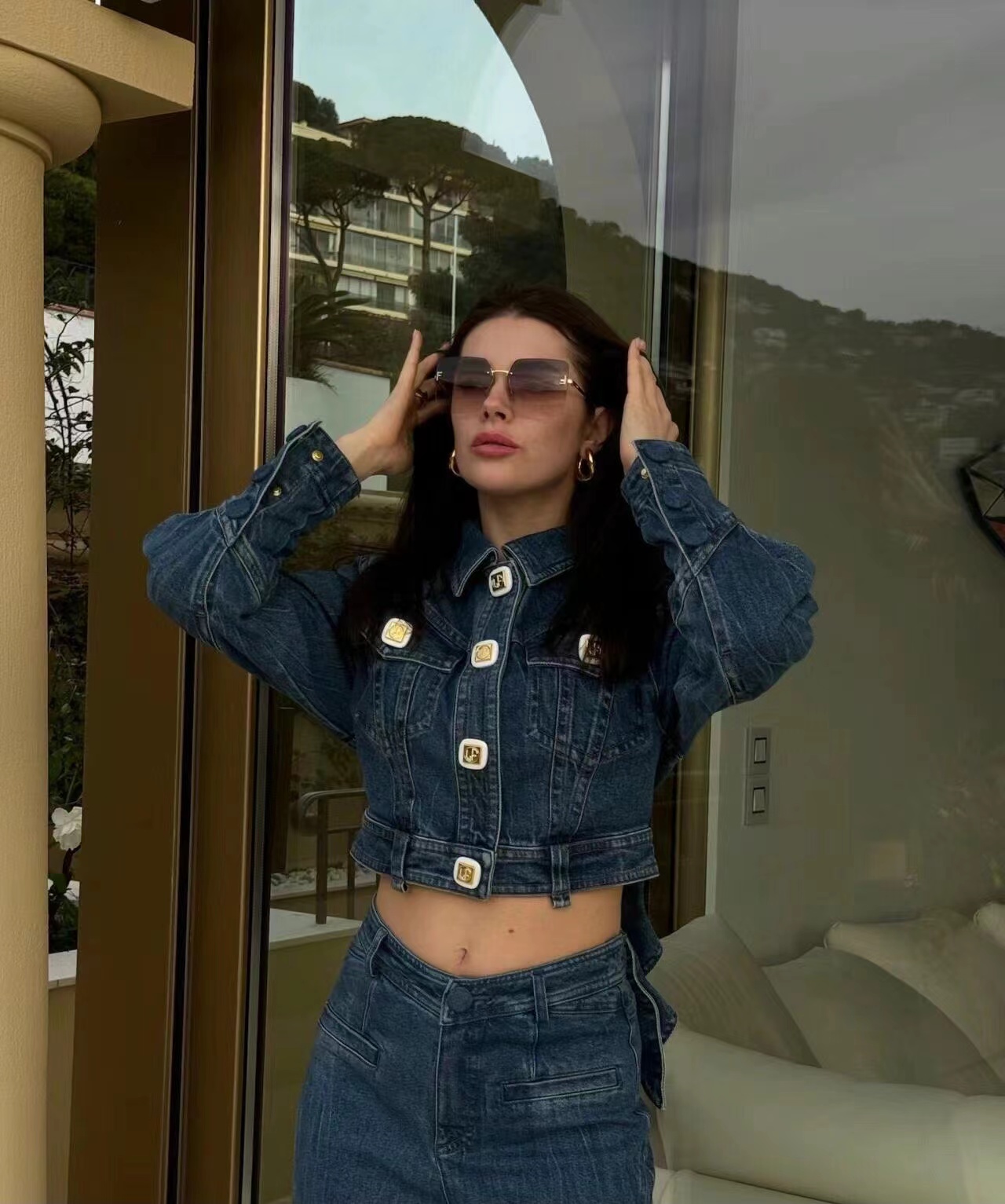 『CG-Y』时尚百搭显瘦复古港风可拆卸蝴蝶结牛仔外套百搭