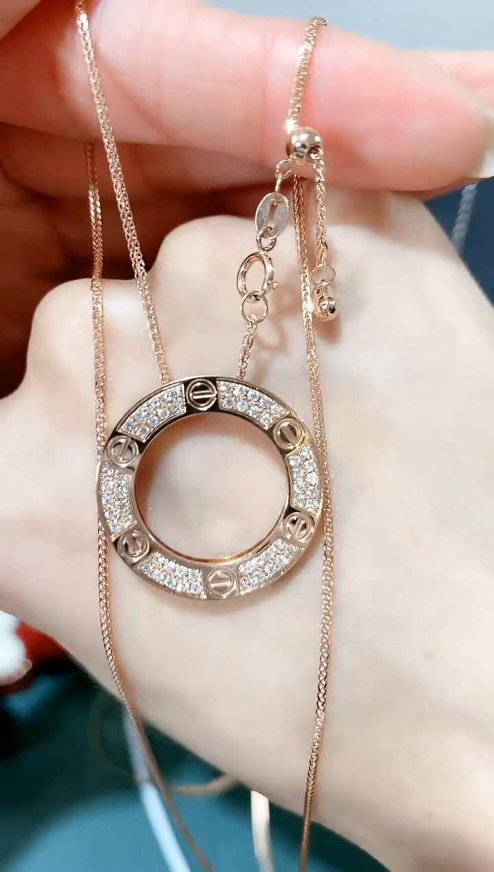 【闪购商品】钻石颈饰18K金镶嵌18K金钻石饼饼套链