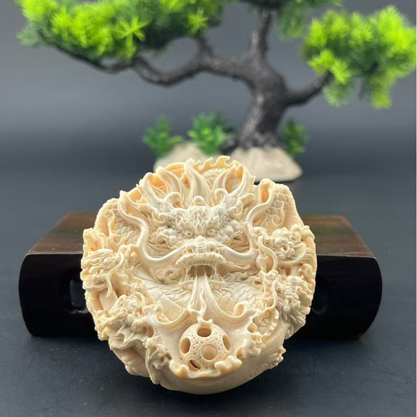 天然猛犸牙手工精雕龙饼G00203【假一罚四】