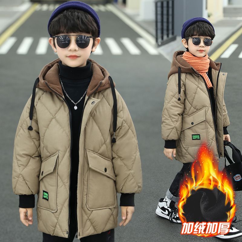 波司登男童中长款棉衣2022新款儿童洋气冬装加绒加厚羽绒服服棉袄