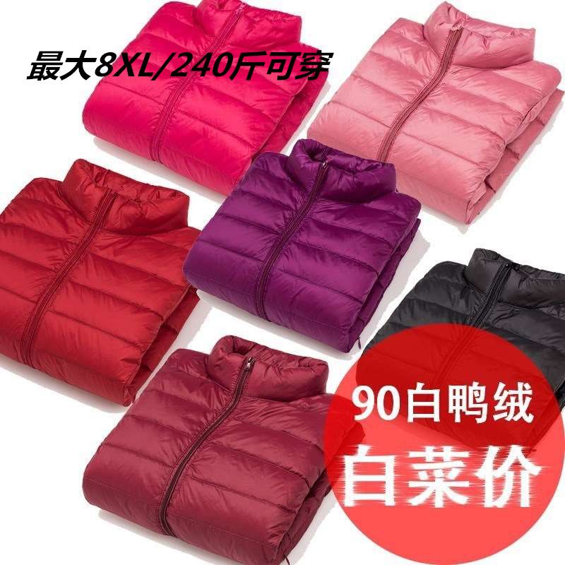 波司登胖MM200斤加肥加大码特大码轻薄款羽绒服女立领短款超轻便