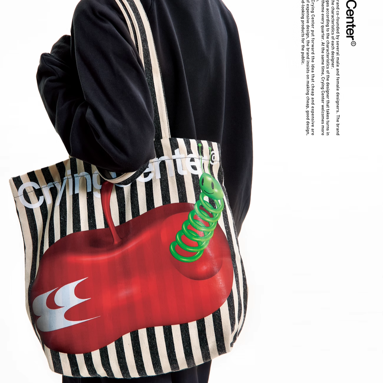 Crying Center 苹果杀手条纹 大容量大学生情侣托特包