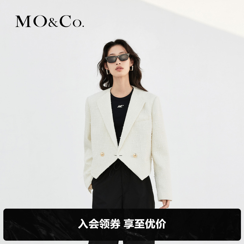 MOCO春季小香风粗花呢西装翻领短款夹克外套MBC1JKTT13
