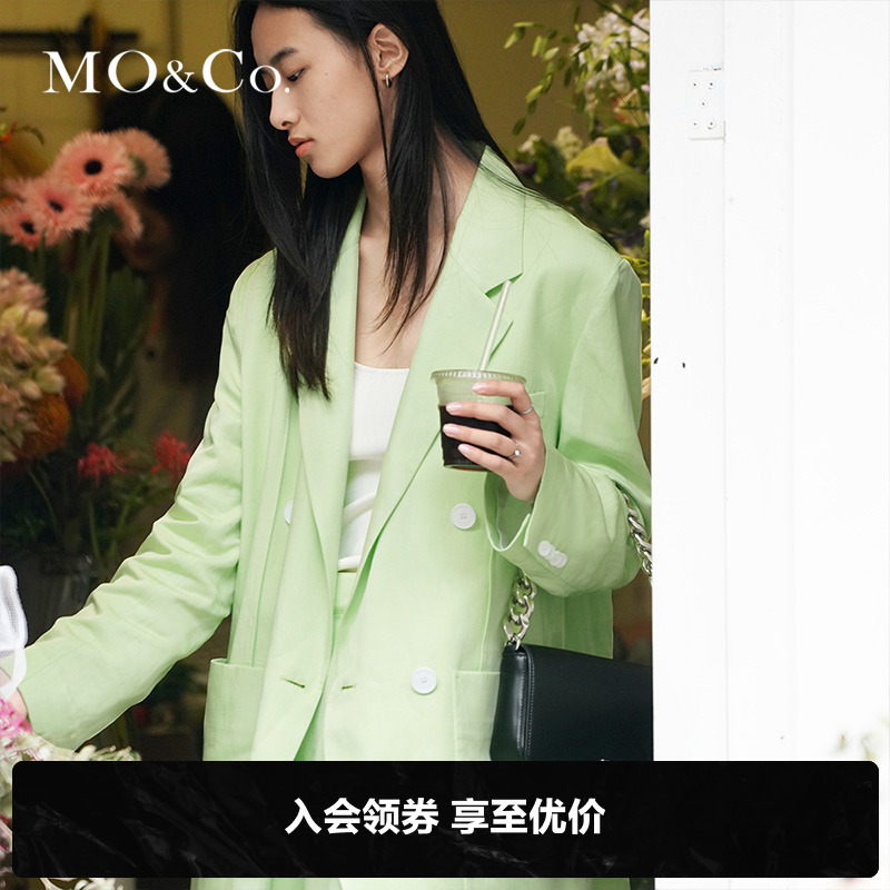 MOCO春夏休闲西装通勤外套JK服绿色套装时尚气质设计感MBA1BLA001