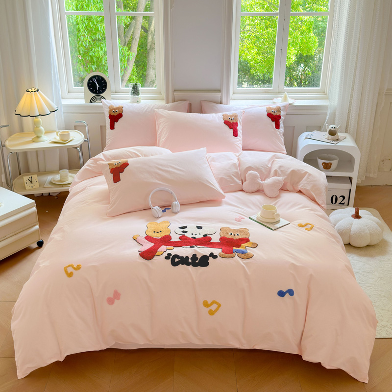 2025新款A类100%全棉水洗棉毛巾绣绣花小清新纯棉-四件套--悦之音