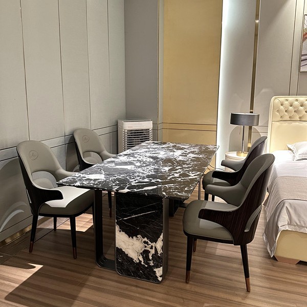 轻奢客厅长方形餐桌宝格丽黑天然大理石餐台