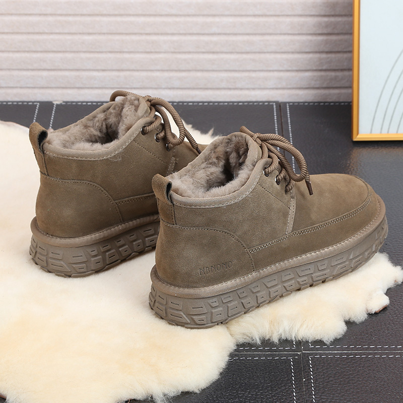 2488厚底雪地靴男款皮毛一体2024新款保暖防滑系带东北棉鞋马丁靴