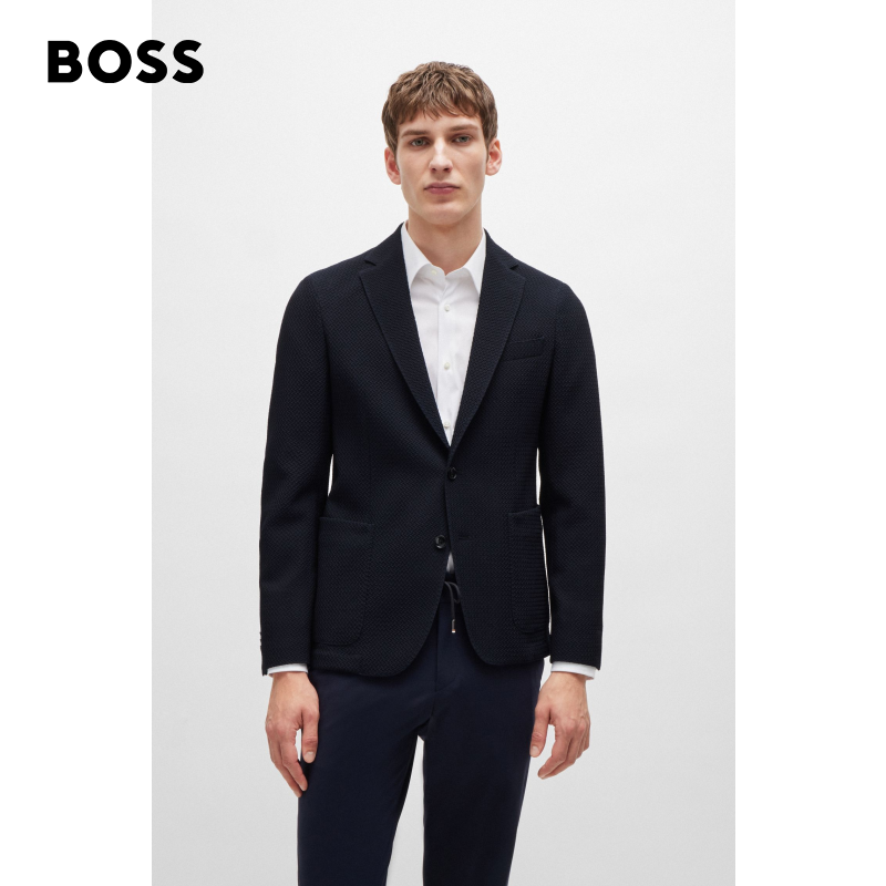 BOSS博斯男士24秋季新款羊毛混纺泡泡纱面料西装夹克50522597