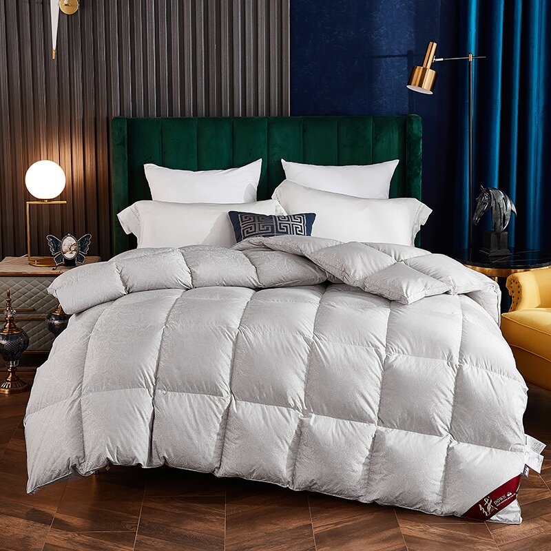 现场充绒160支提花 加厚立体酒店柔软冬被超柔鹅毛鸭绒被印花磨毛
