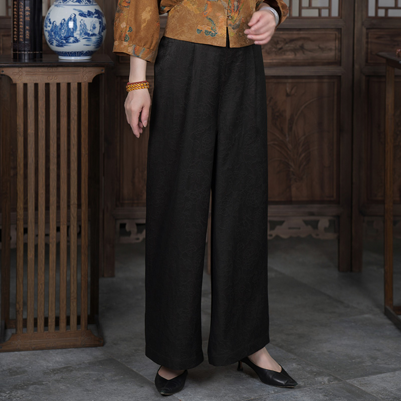 【百配】香云纱桑蚕丝小重磅双面穿直筒阔腿长裤G515216K/G621216K
