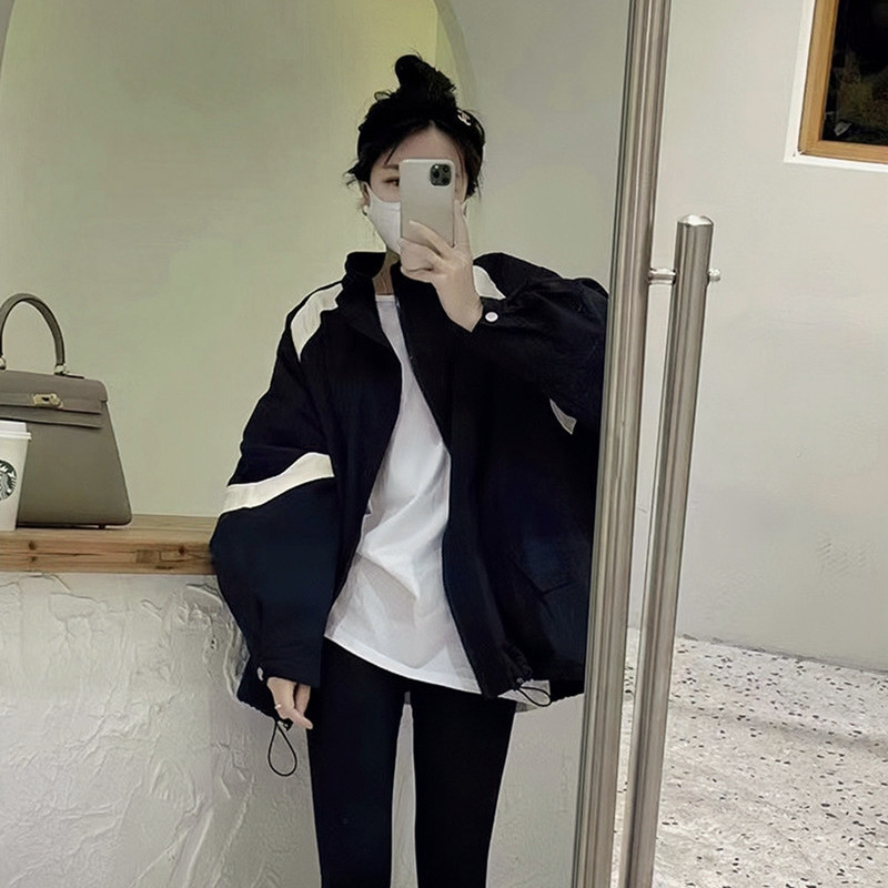 撞色冲锋衣外套女装春秋季立领休闲棒球服宽松显瘦夹克设计感百搭