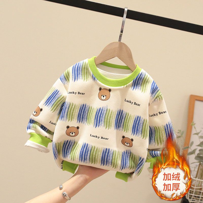 冬季男童加绒卫衣新款韩版可爱帅气扎染印花宽松保暖长袖圆领上衣