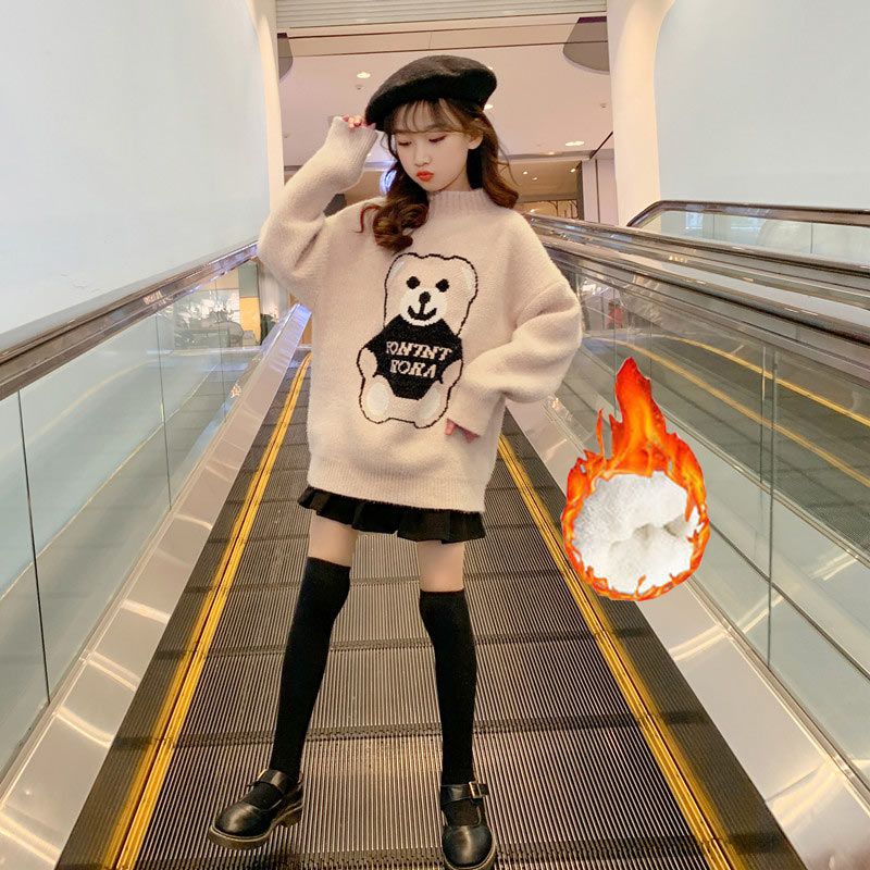 女童毛衣2023新款秋冬装洋气中大童套头针织衫儿童水貂绒线衣加19