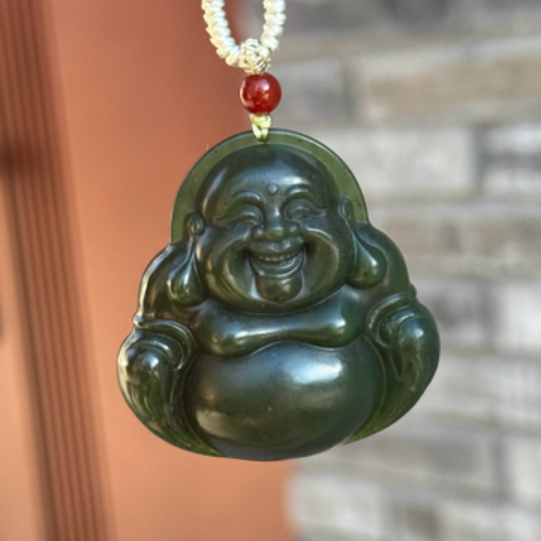 【和田玉碧玉弥勒佛挂件】开脸端庄色泽醇厚肉细
