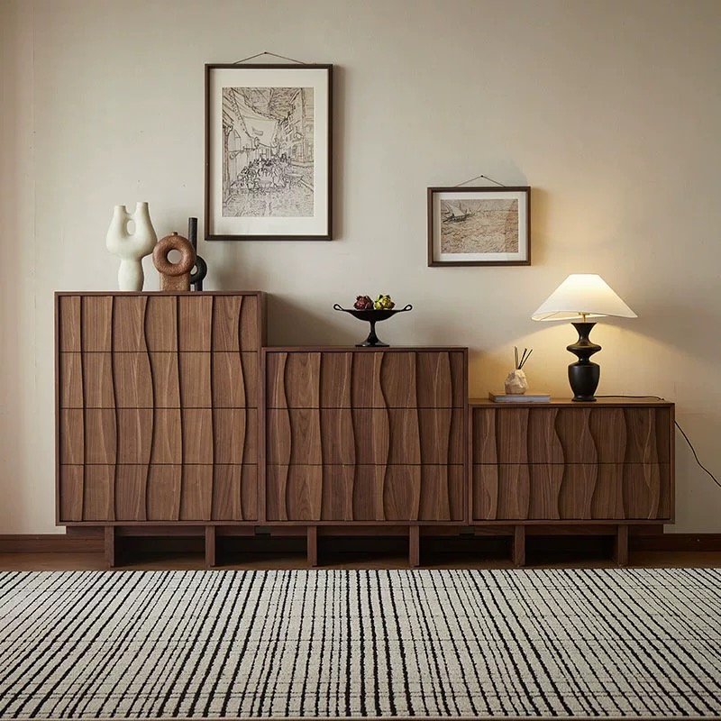 侘寂风实木斗柜复古二三四抽屉柜组合北美黑胡桃色客厅卧室收纳柜