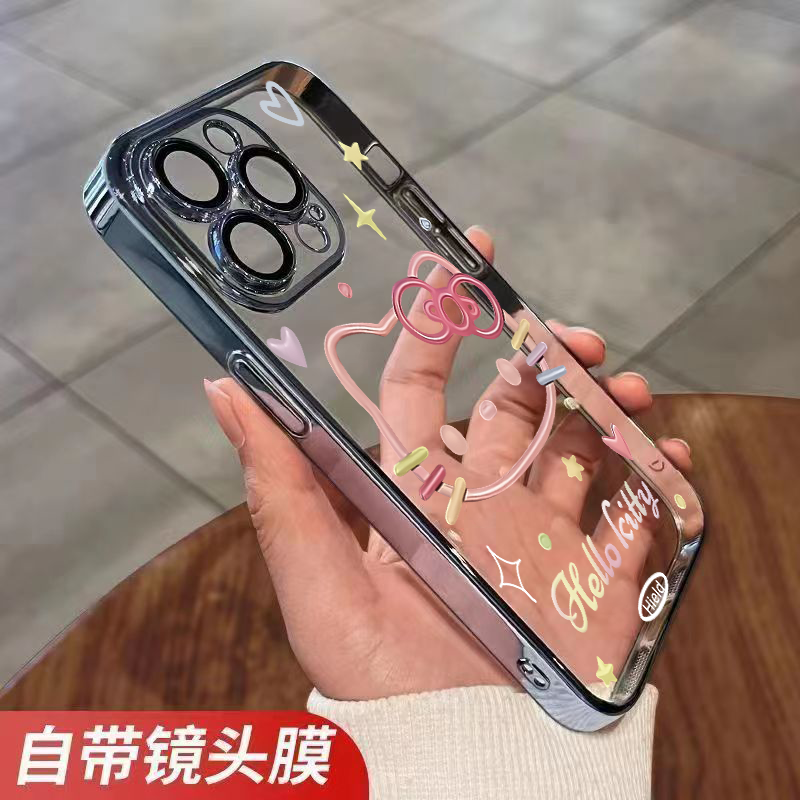 精致凯蒂猫适用高级苹果14Promax透明手机壳iPhone15/13/12电镀11