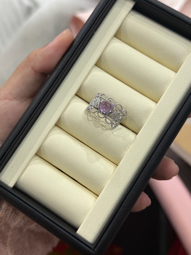 S925银天然紫水晶蕾丝戒指