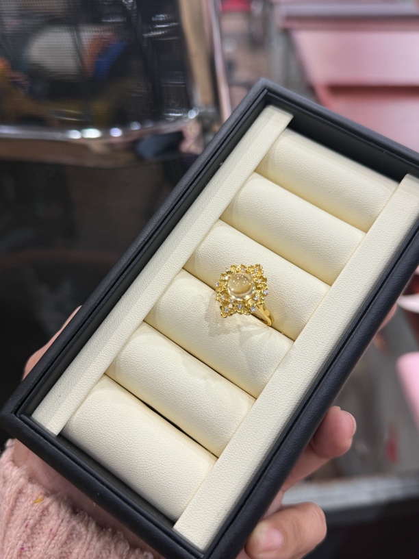 S925银镀金拉丝繁花黄水晶戒指