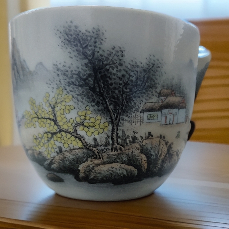 景德镇纯手工制作手绘新彩山水主人杯