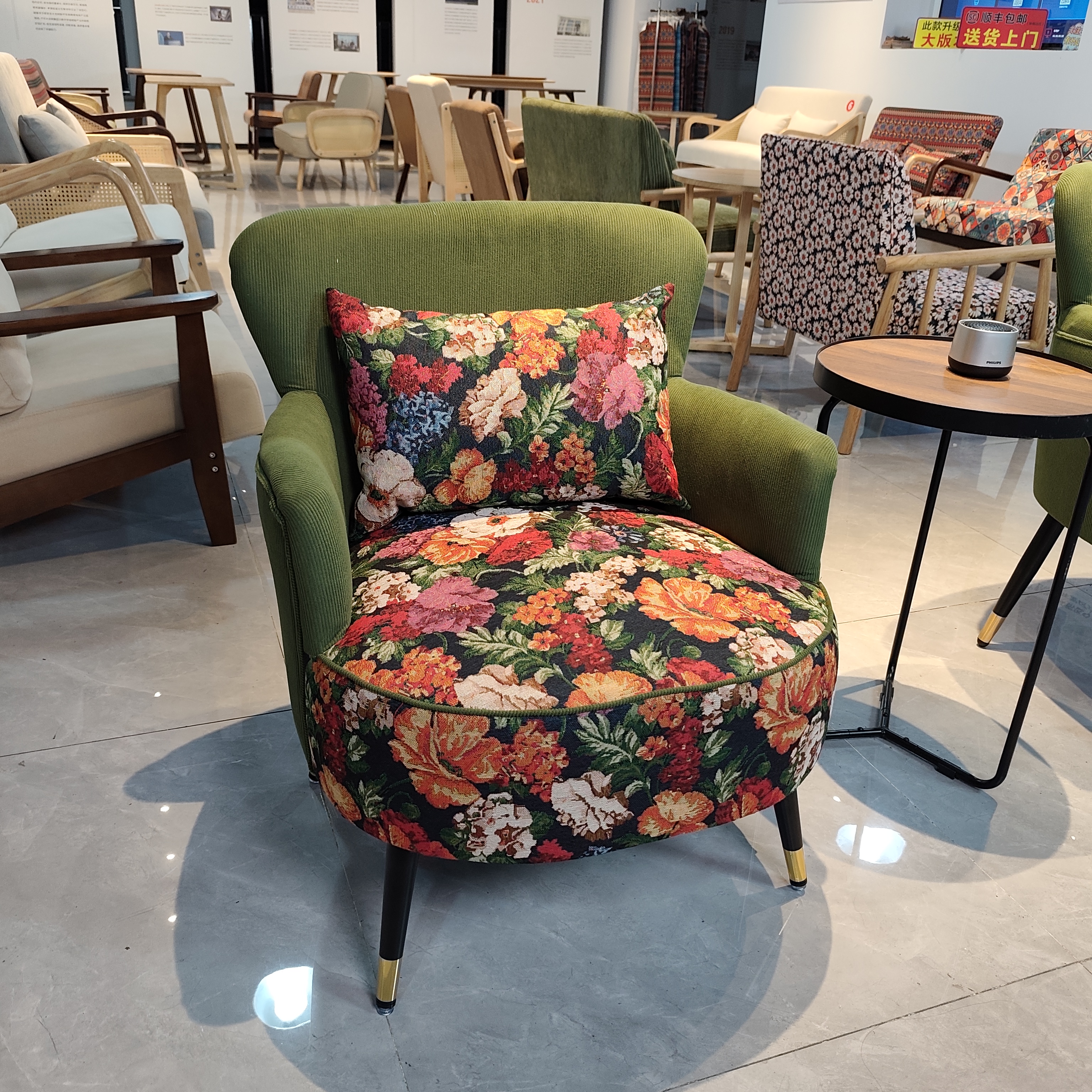 单人沙发椅休闲复古风美式法式围椅布艺客厅阳台卧室单椅提花布