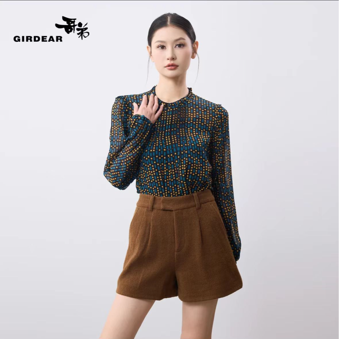 GIRDEAR/哥弟秋冬休闲长袖气质新款精致优雅高领两件套1301039 