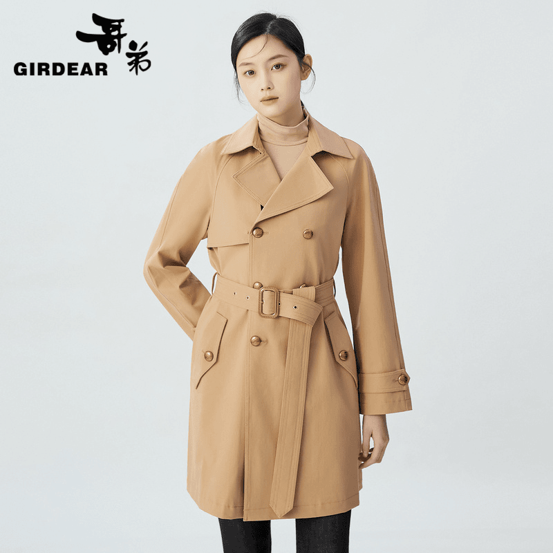 GIRDEAR/哥弟休闲通勤招牌中长款时尚腰带长袖风衣外套1400666