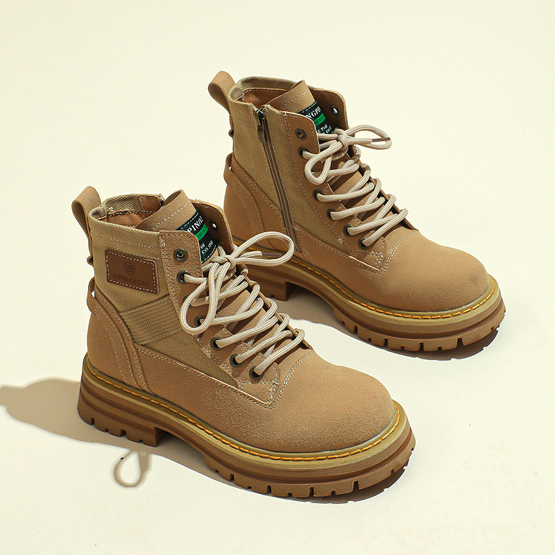 马丁靴女2023秋冬新款爆款真皮户外复古工装靴单靴子黄色厚底短靴