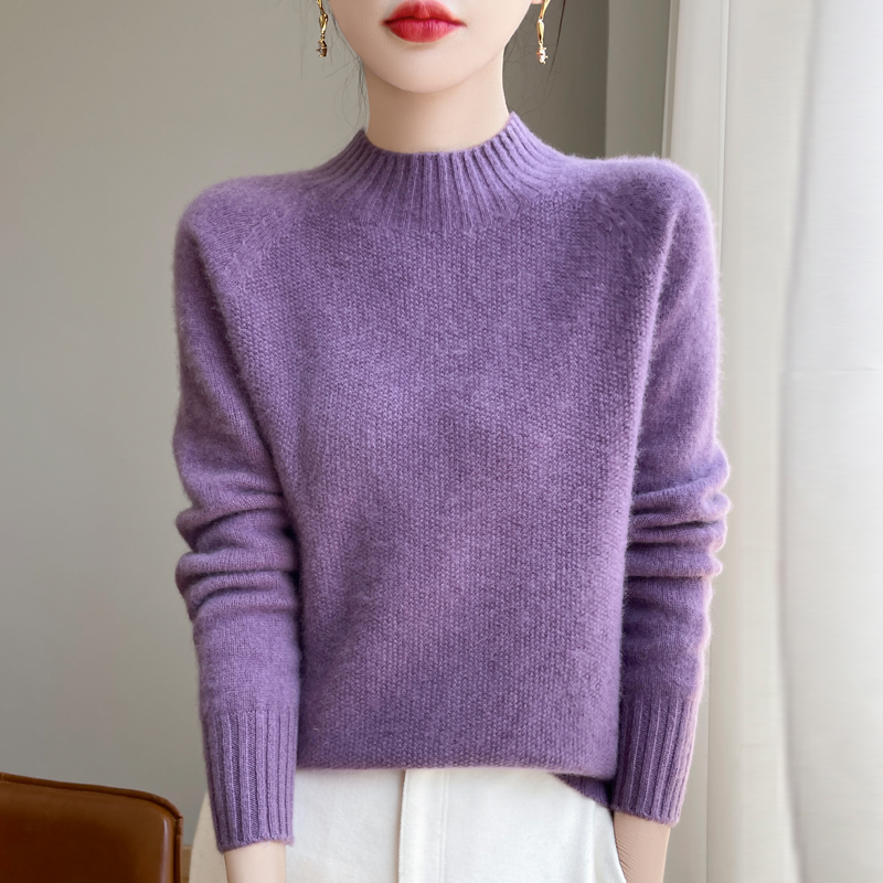 一线成衣100%纯羊毛衫女半高领加厚正肩宽松毛衣羊绒衫针织打底衫