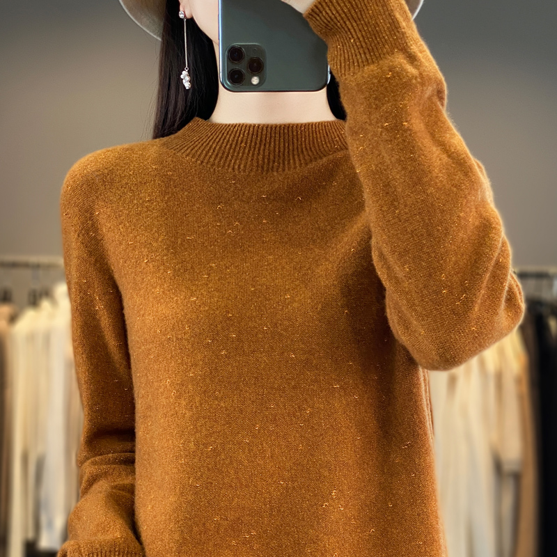 秋冬款半高领100%纯羊毛衫女宽松显瘦加厚简约针织衫打底洋气毛衣