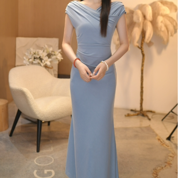 RURU【兰梦】法式简约夏季新品修身中长款连衣裙H-39458