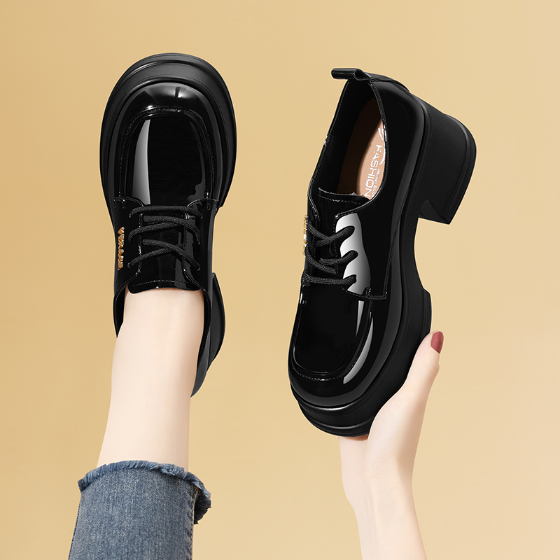 漆皮乐福鞋女春秋夏季厚底增高小个子高跟黑色皮鞋英伦风单鞋时尚