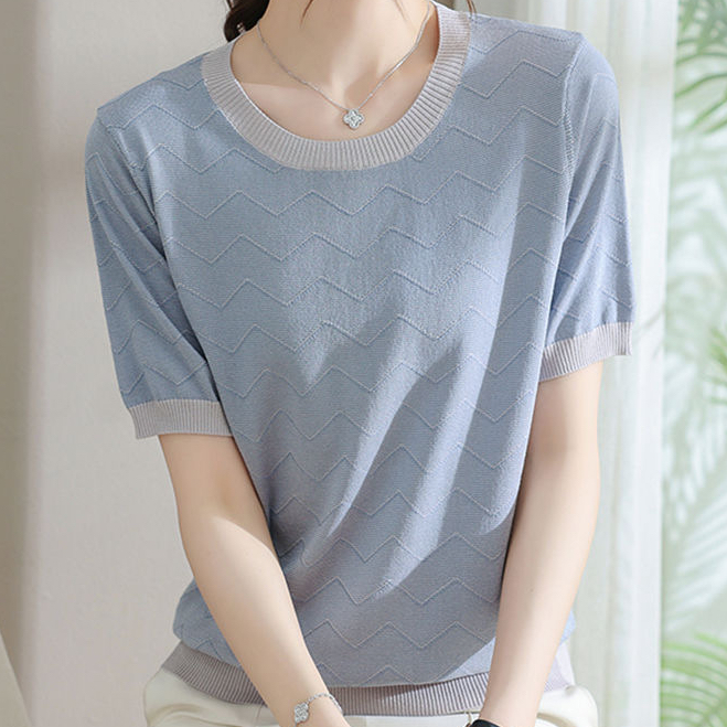 中老年夏季短袖冰丝T恤新款时尚洋气中年妈妈上衣