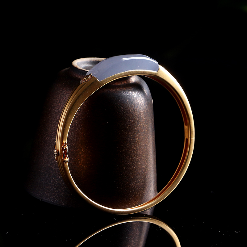 名玉艺术【事事如意】天然缅甸翡翠 18K金镶嵌 冰种紫罗兰翡翠手镯