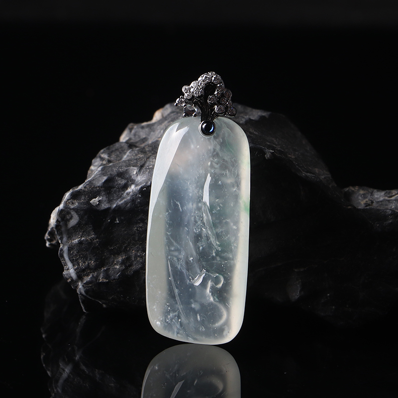 名玉艺术 天然缅甸翡翠 18K金镶嵌 正冰种 翡翠挂件 