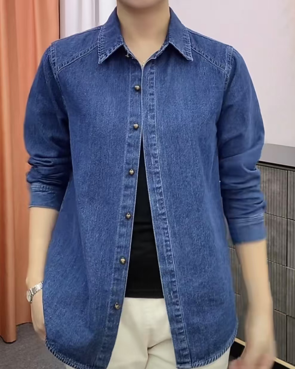 【100%棉】新款时尚全棉牛仔衬衫长袖秋季宽松百搭衬衣显瘦上衣929