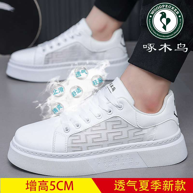 啄木鸟 男士夏季百搭透气板鞋厚底增高潮鞋网面镂空舒适清爽男鞋