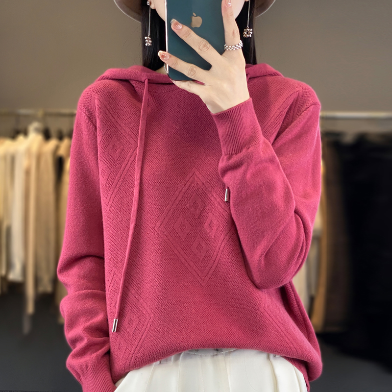 女秋冬新款宽松百搭可外穿上衣时尚休闲厚款连帽针织帽衫休闲打底