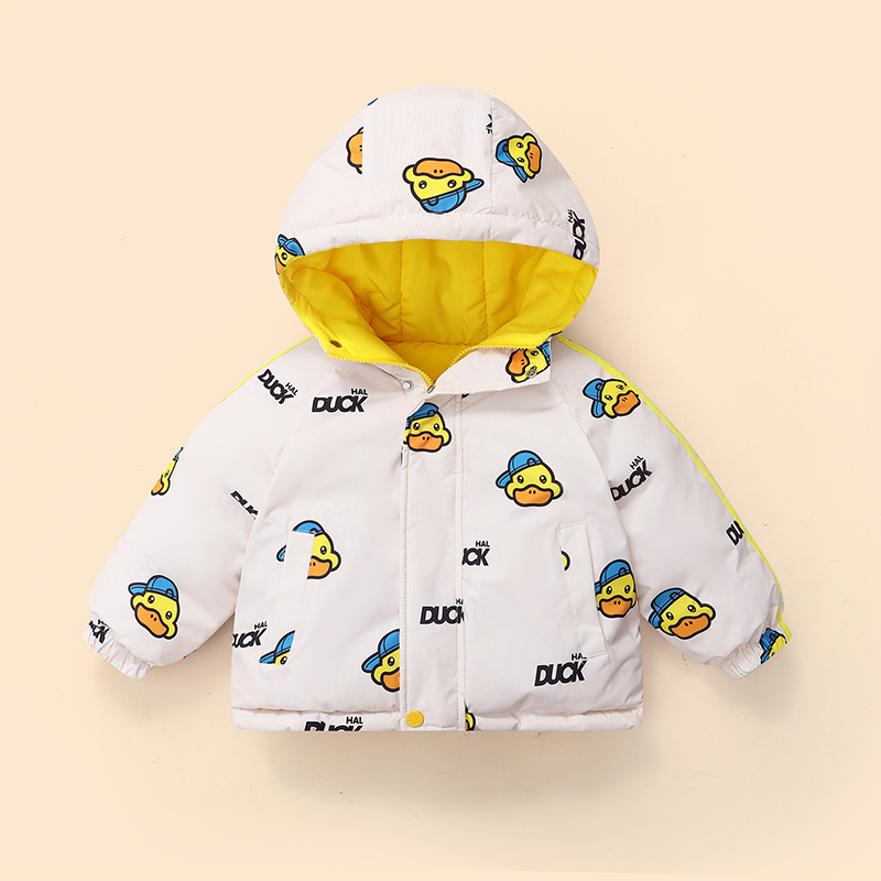 小黄鸭儿童新款冬季加厚棉服外套男童女童双面穿连帽外套宝宝棉服