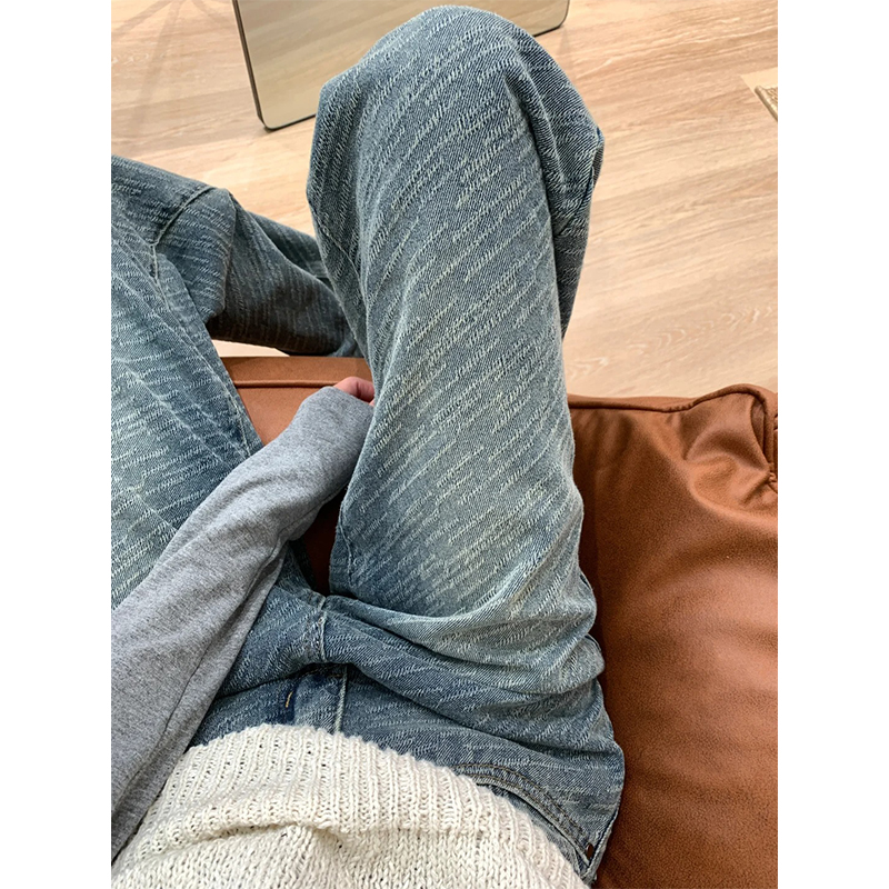 设计感流星纹理阔腿牛仔裤女2025年秋冬加绒时尚百搭直筒宽松裤子