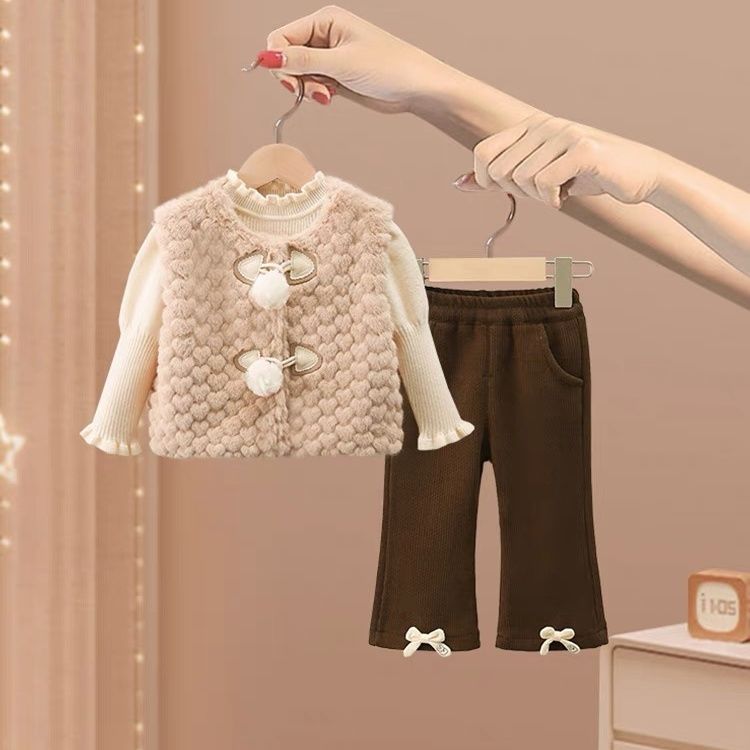 童装潮款YY女童套装秋冬装新款女宝宝洋气时髦三件套小女孩冬季加