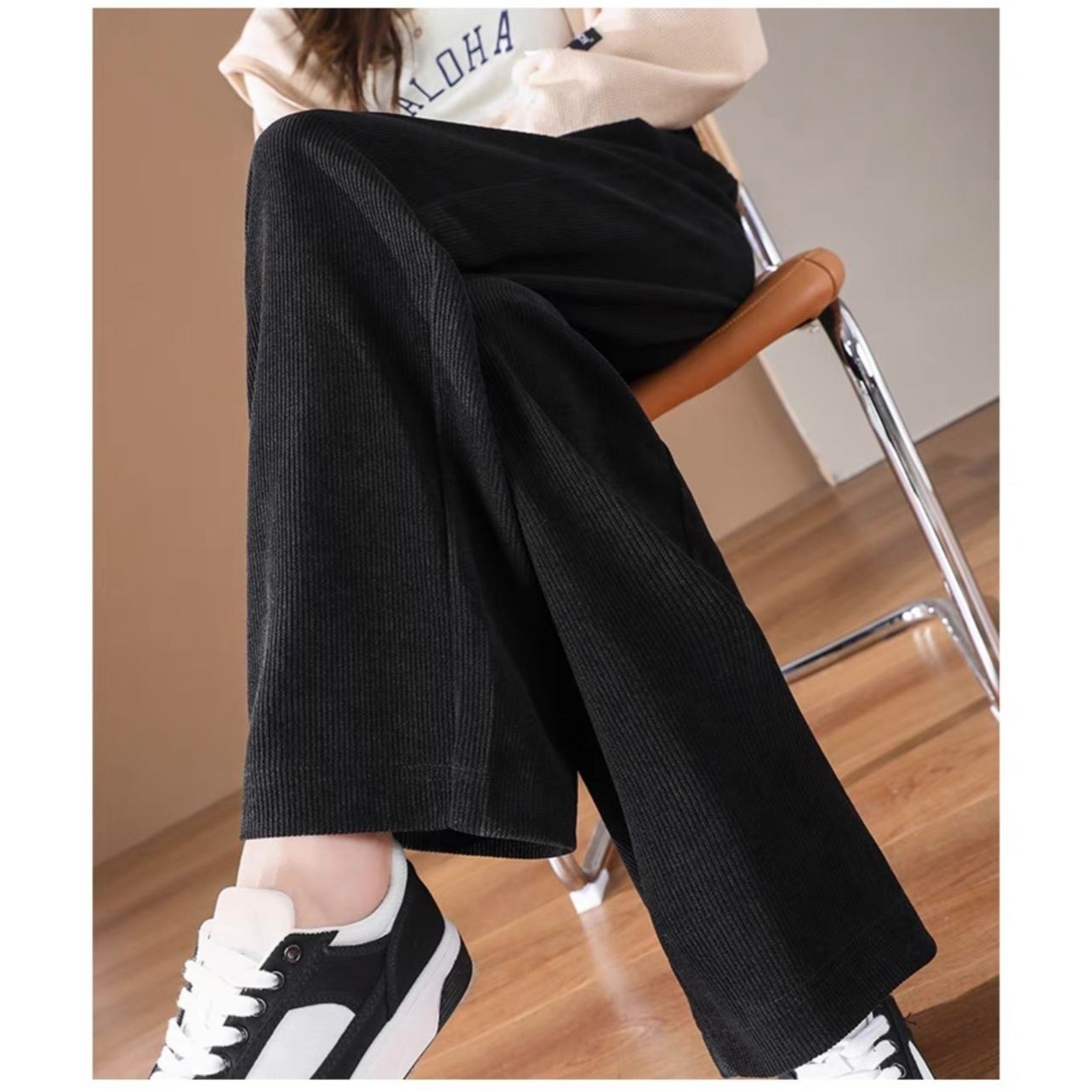 秋冬款休闲直筒裤垂感直筒裤时尚百搭显瘦高腰宽松外穿开叉拖地裤