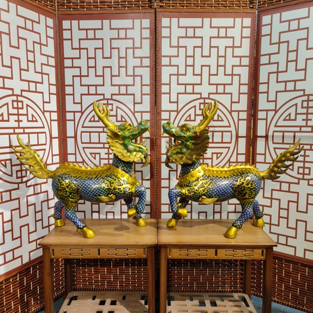 宫廷御用新人福利北京铜胎掐丝珐琅景泰蓝麒麟瑞兽